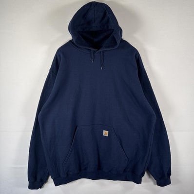 古着 カーハート Carhartt パーカー スウェット フーディ 大きいサイズ プルオーバー ワンポイントロゴ 4XL ネイビー メンズ