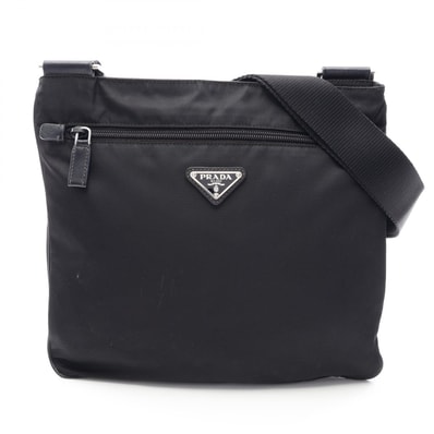 プラダ PRADA 三角プレート ショルダーバッグ バッグ ナイロン サフィアーノレザー レディース ブラック系 【中古】