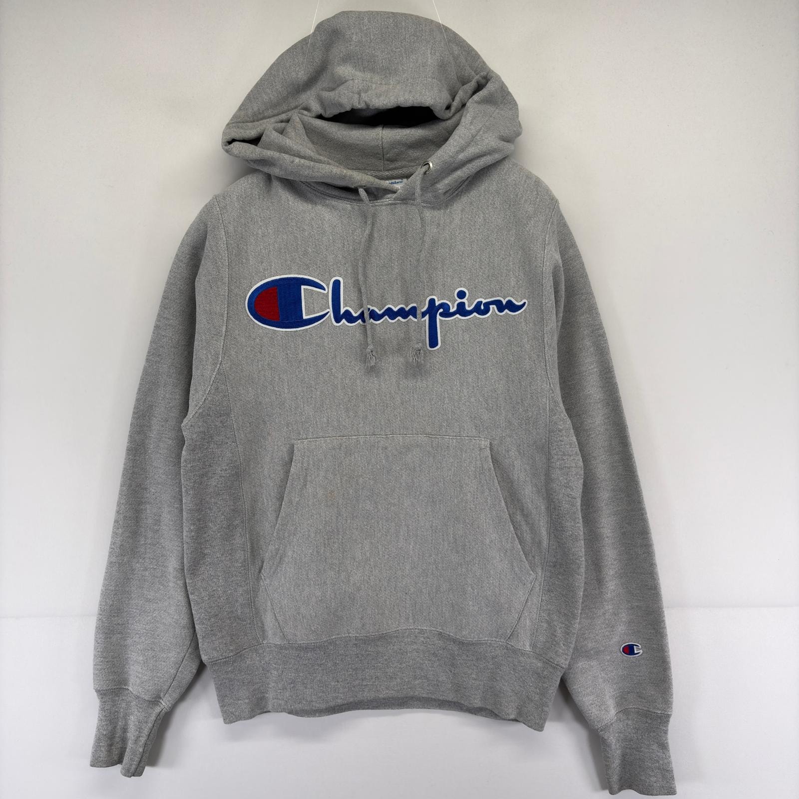 古着 チャンピオン Champion パーカー スウェット プルオーバー ロゴ リバースウィーブ ワンポイントロゴ 裏起毛 XS  グレー メンズ