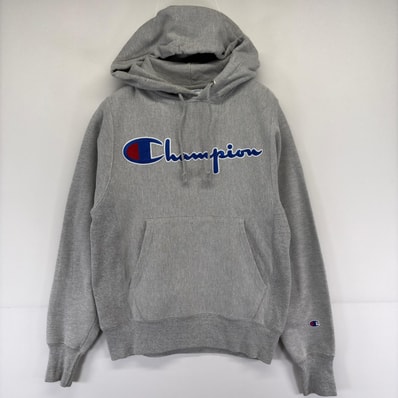 古着 チャンピオン Champion パーカー スウェット プルオーバー ロゴ リバースウィーブ ワンポイントロゴ 裏起毛 XS グレー メンズ