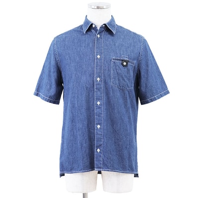 美品 エルメス 2019SS デニム 半袖シャツ メンズ ブルー 38 HERMES