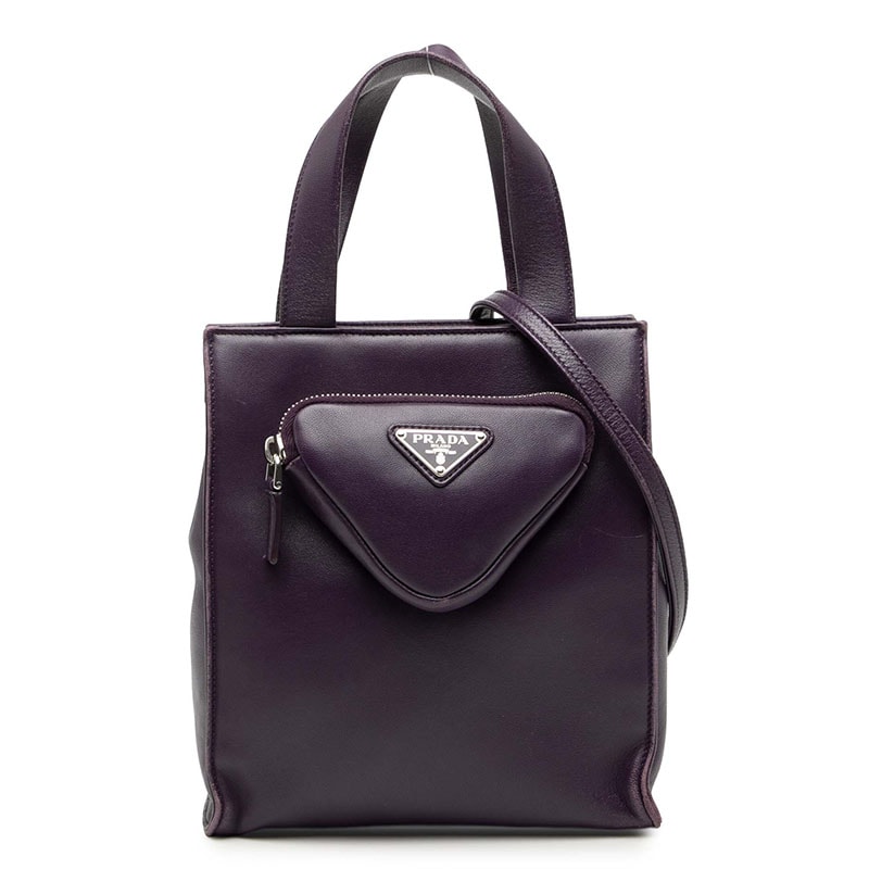 プラダ 三角ロゴプレート トートバッグ ショルダーバッグ 2WAY 1BG418 パープル レザー レディース PRADA 【中古】