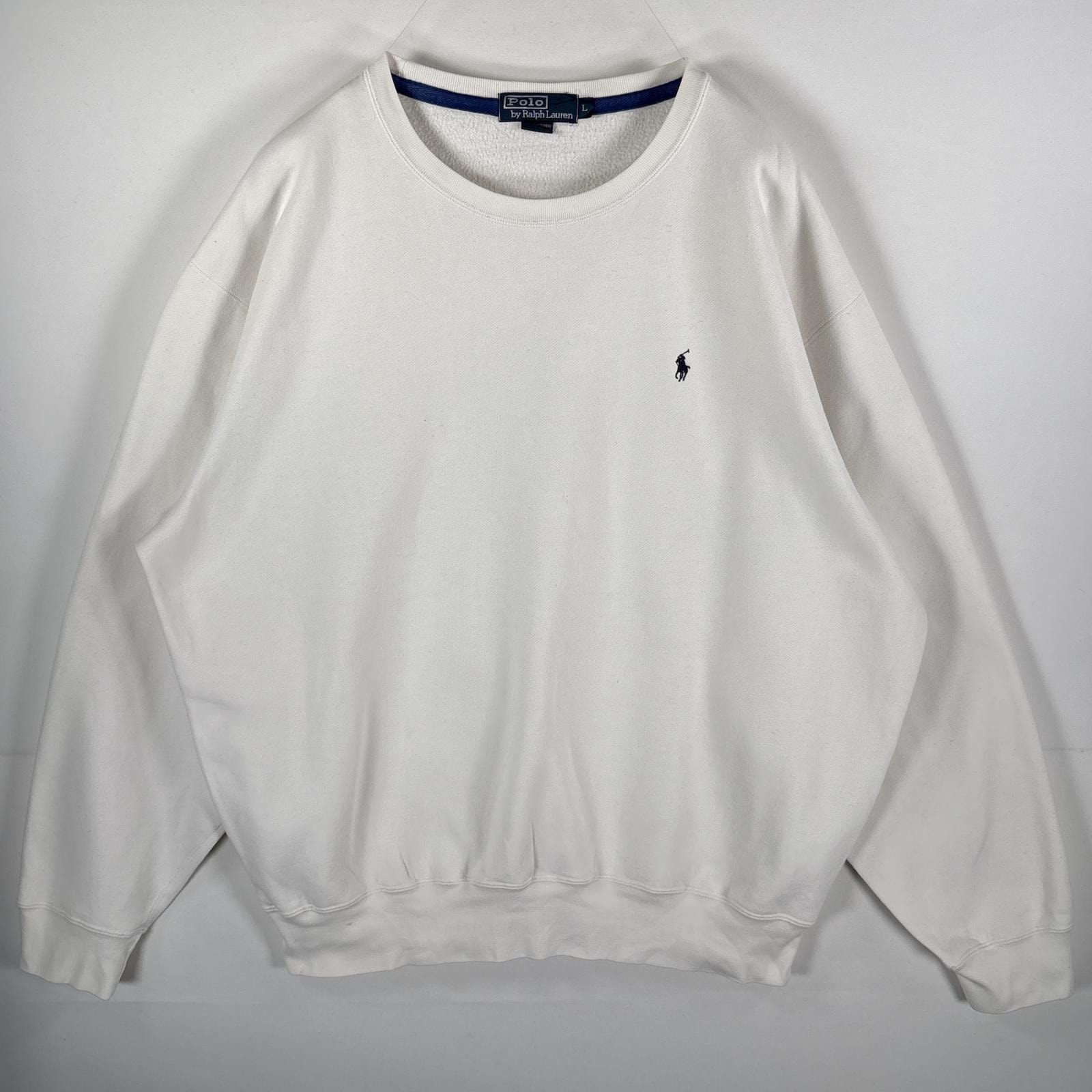 古着 90's/90年代 ポロバイラルフローレン Polo by Ralph Lauren スウェット ワンポイントロゴ刺繍 肉厚 L  ホワイト メンズ