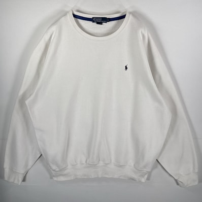 古着 90's/90年代 ポロバイラルフローレン Polo by Ralph Lauren スウェット ワンポイントロゴ刺繍 肉厚 L ホワイト メンズ