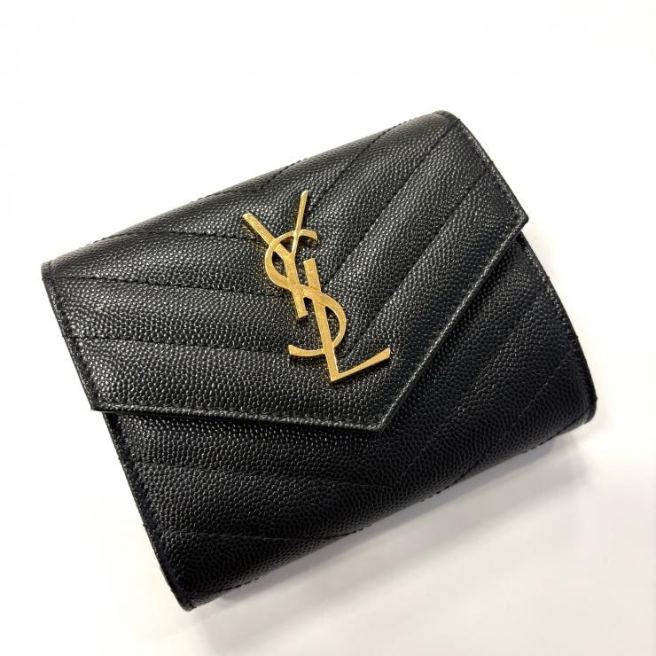 サンローラン SAINT LAURENT モノグラムYSL コンパクト スリーフォールド ウォレット キャビア ブラック 403943【鑑定済み】正規品