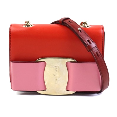 サルヴァトーレフェラガモ Salvatore Ferragamo ショルダーバッグ ヴァラリボン レザー レッド/ピンク レディース【中古】 56853a