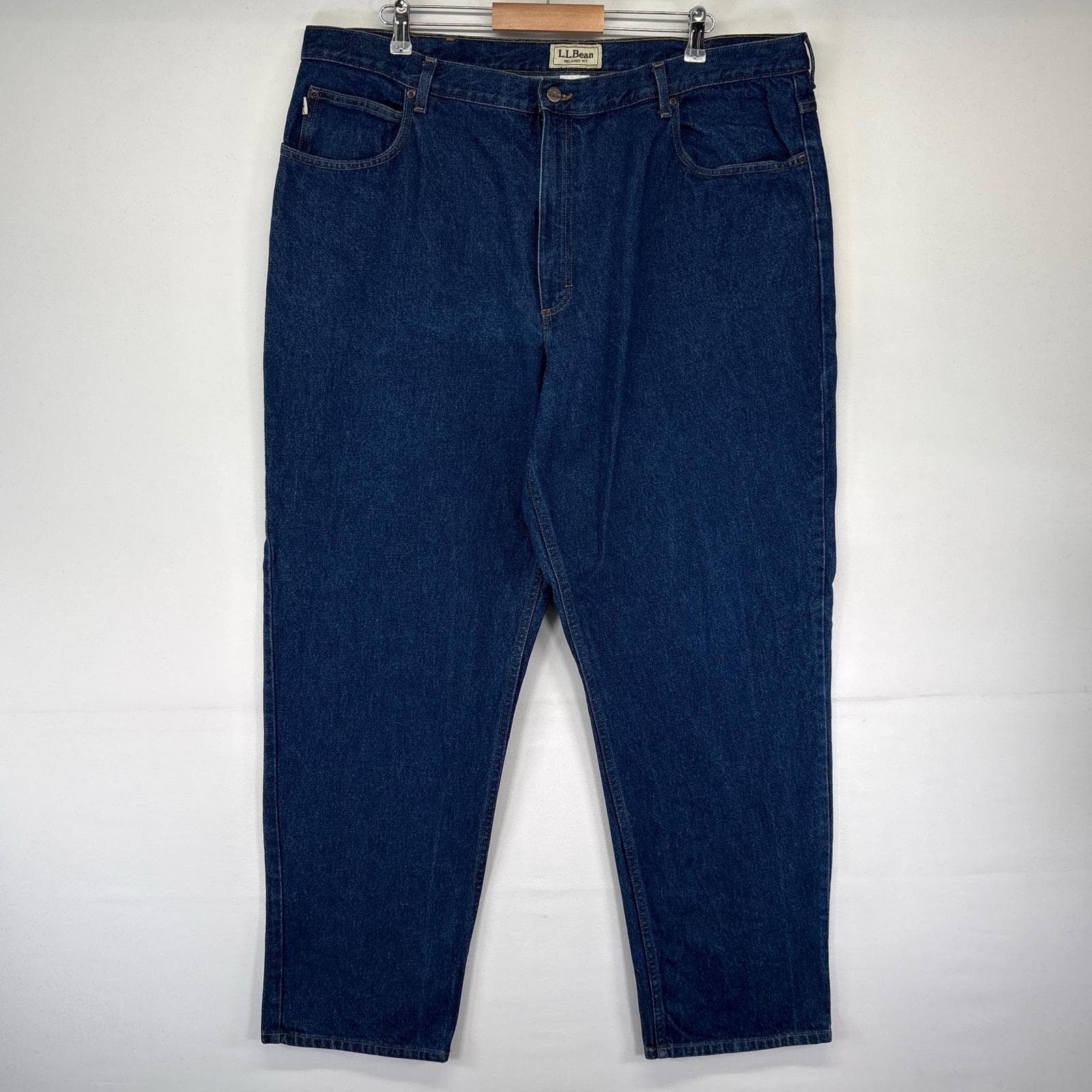 古着 エルエルビーン L.L.Bean デニム パンツ レザーパッチ 大きいサイズ ジーパン テーパード 5ポケット W44L34  ブルー系 メンズ