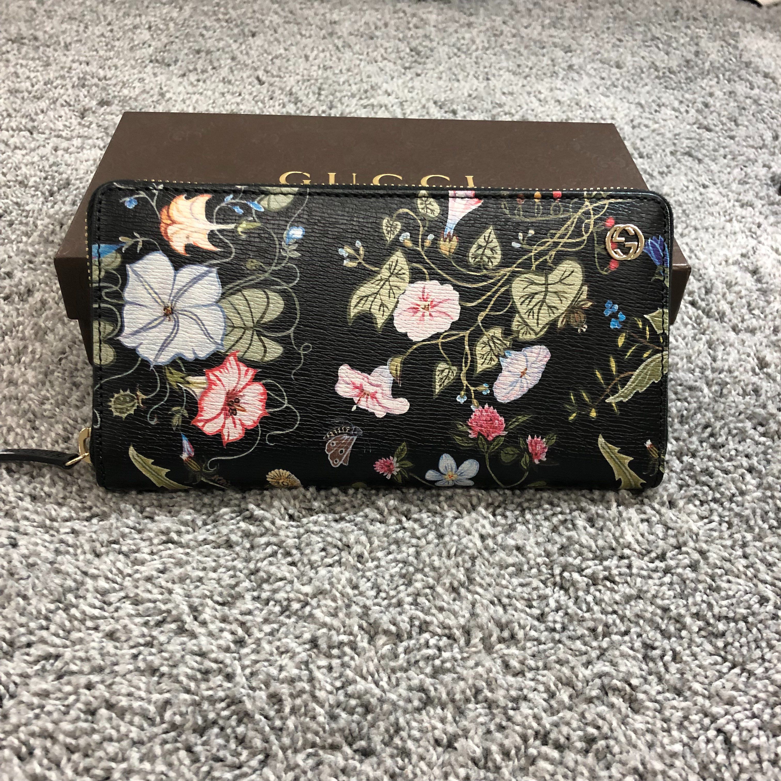 GUCCI Chris Night Flora Print Zip Around Wallet