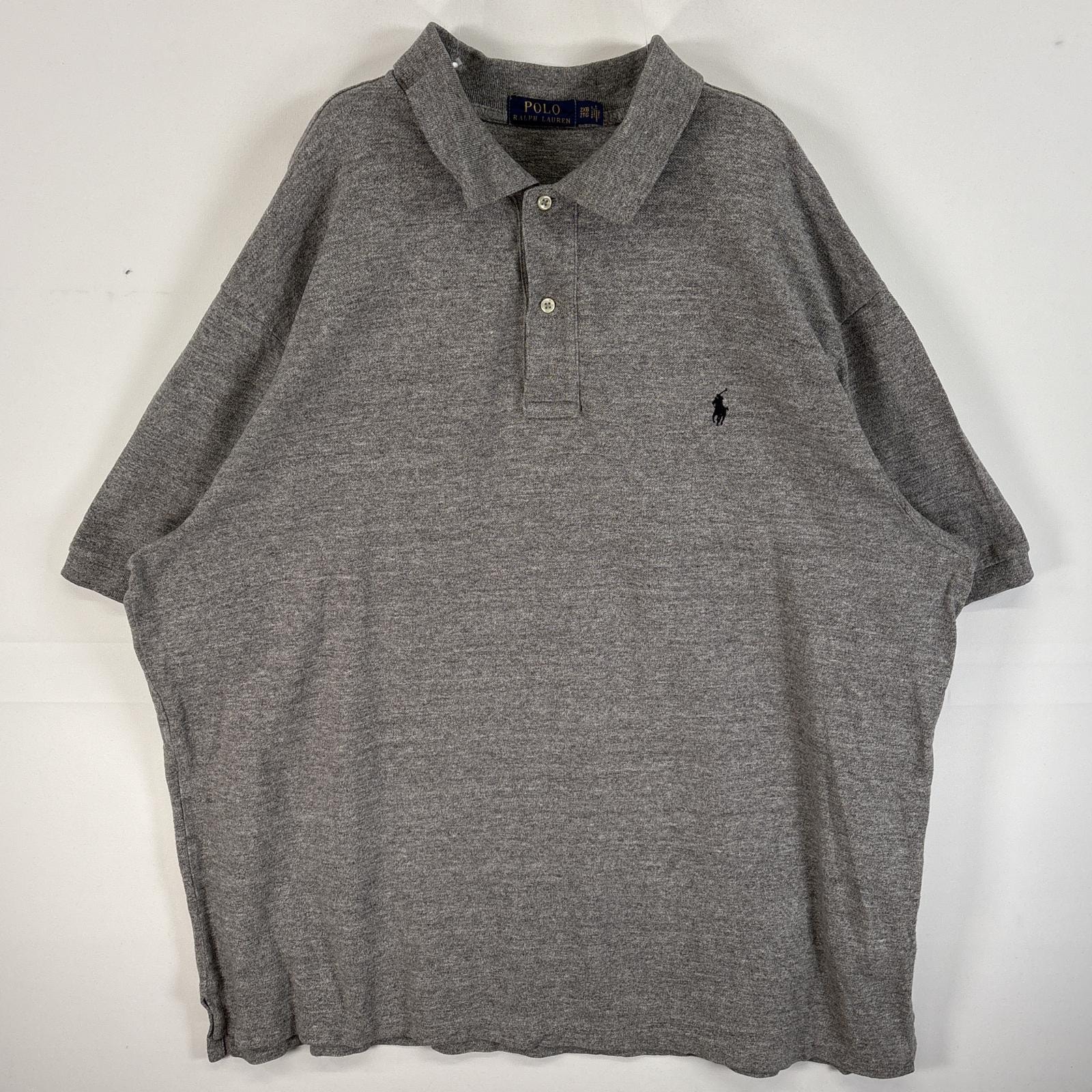 古着 ポロ・ラルフローレン POLO RALPH LAUREN 鹿の子 半袖 ポロシャツ ロゴ 刺繍 大きいサイズ 2ボタン 2XB グレー 無地 メンズ