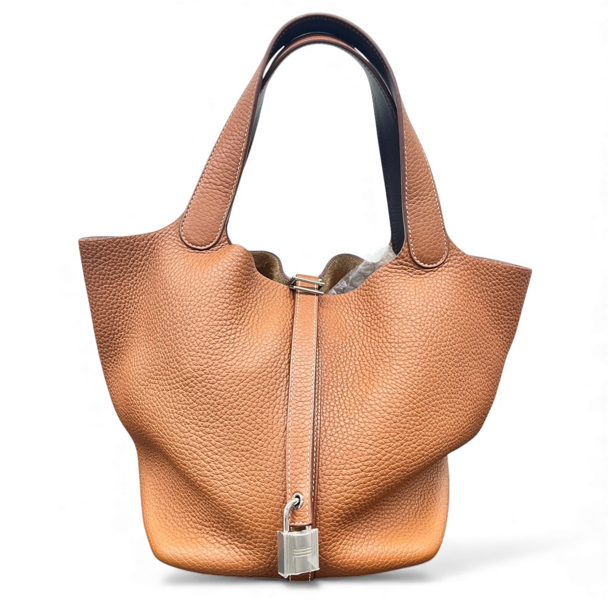 HERMES 美品 エルメス ピコタンロックMM エクラ Y刻印 2020年製造 トリヨンクレマンス ヴォースイフト ゴールド エベンヌ ハンドバッグ トートバッグ レザー ブラウン ダークブラウン ABランク 中古 鑑定済 エルメスバッグ