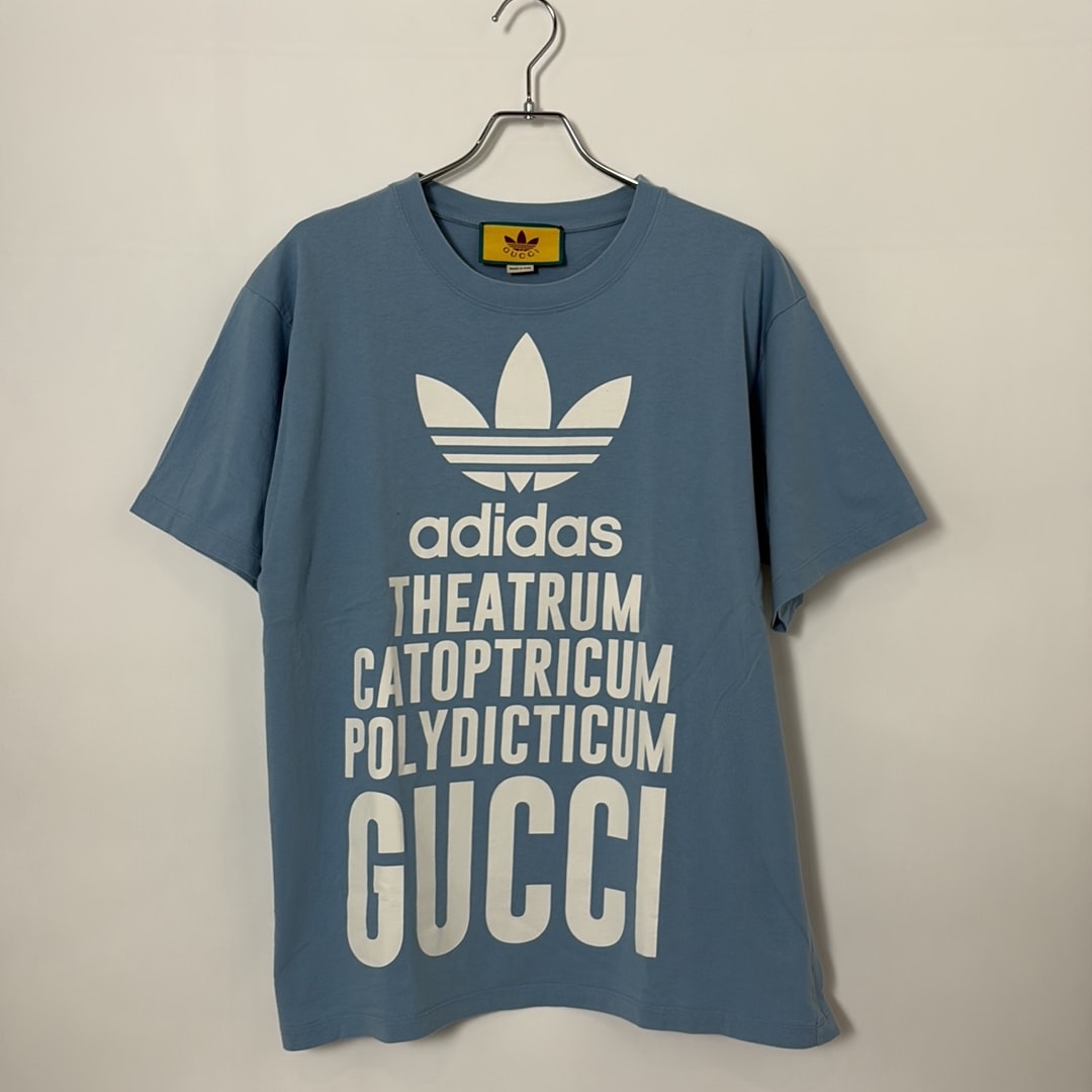 GUCCI × Adidas cotton print T-shirt light blue