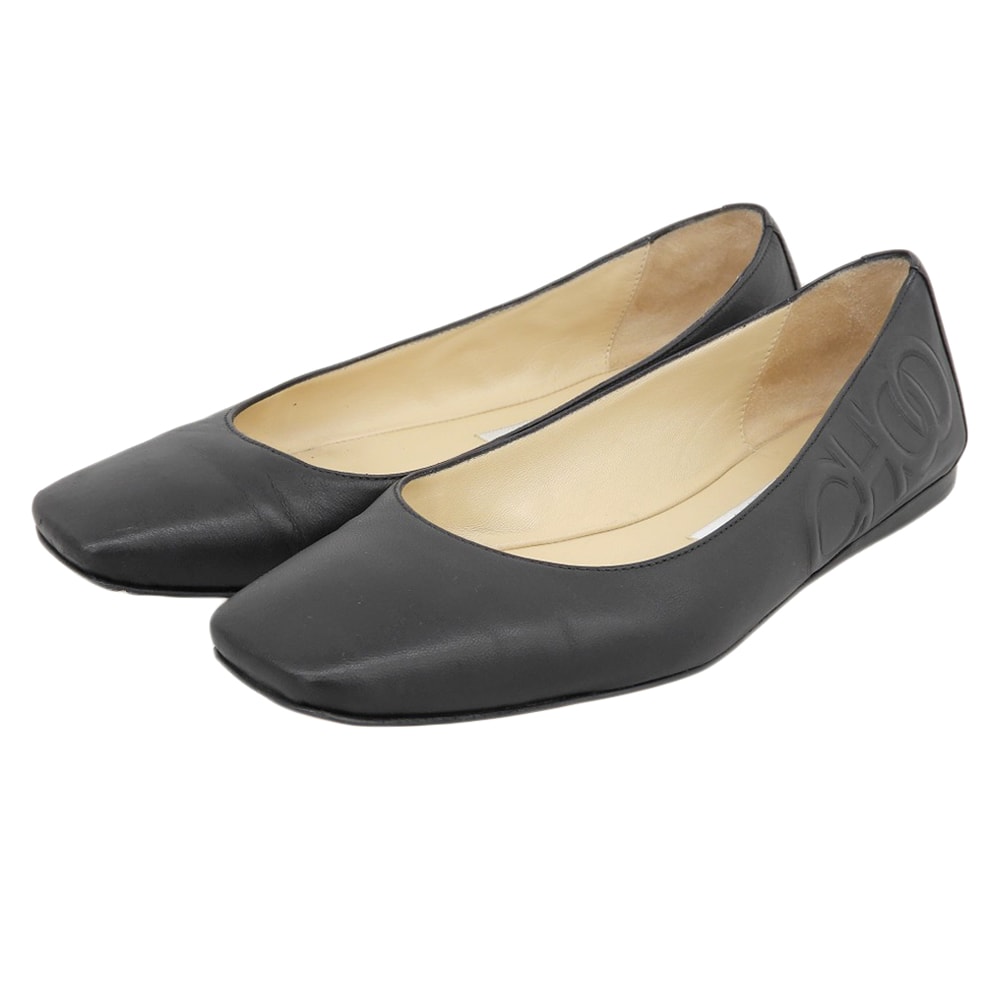 ジミーチュウ レザー サイドロゴ フラットシューズ レディース 黒 ブラック 36 764391 36