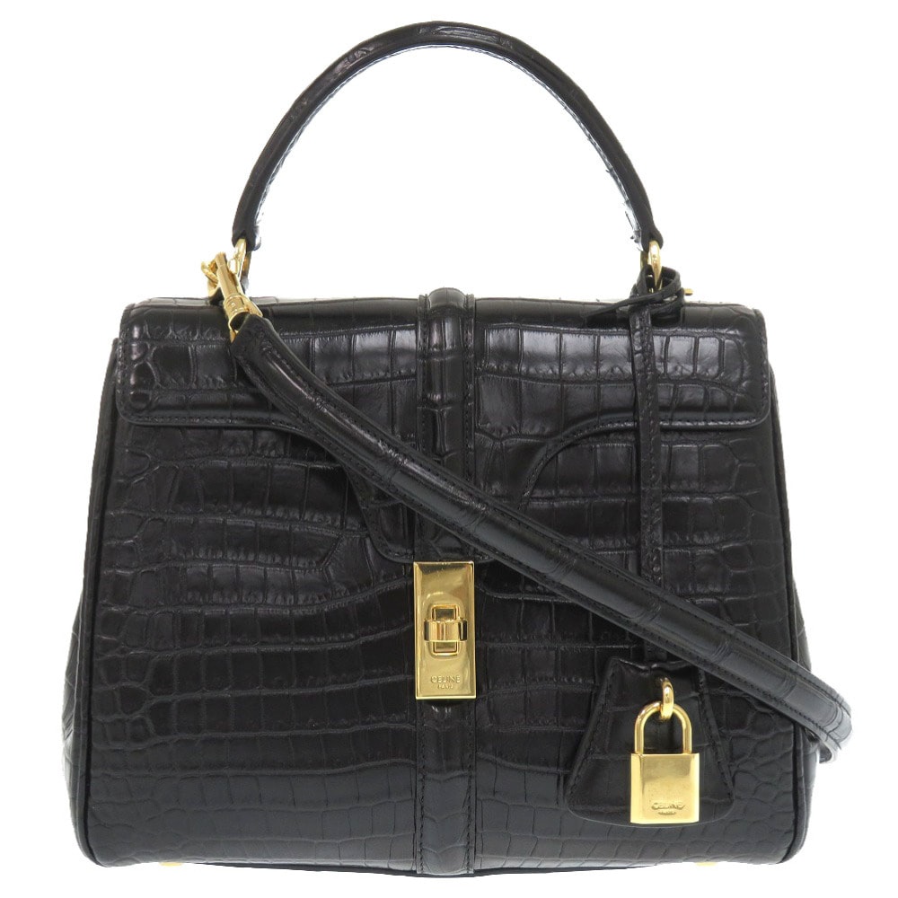 セリーヌ  セーズ   アリゲーターマット  ブラック   ハンド