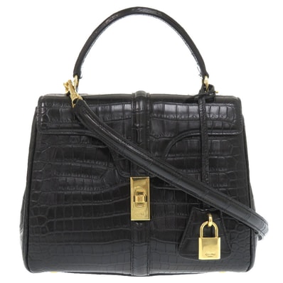 セリーヌ セーズ アリゲーターマット ブラック ハンド