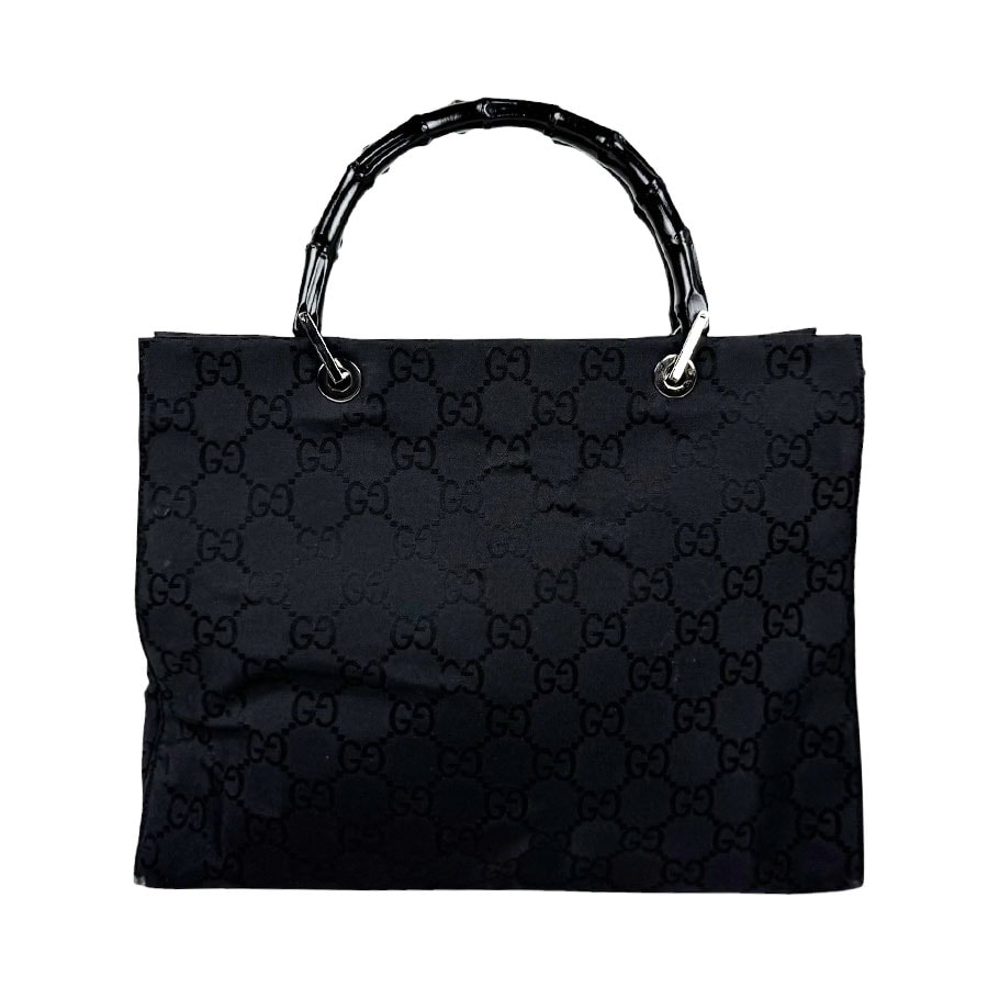 グッチ GUCCI ハンドバッグ バンブー ナイロンキャンバス ブラック レディース【中古】 z11214