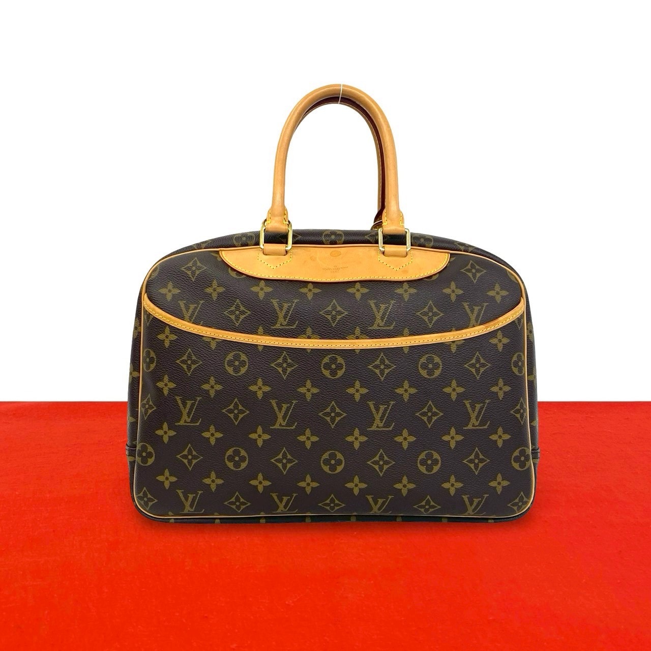 LOUIS VUITTON ルイヴィトン ドーヴィル モノグラム レザー PVC ハンドバッグ ブラウン
 79225