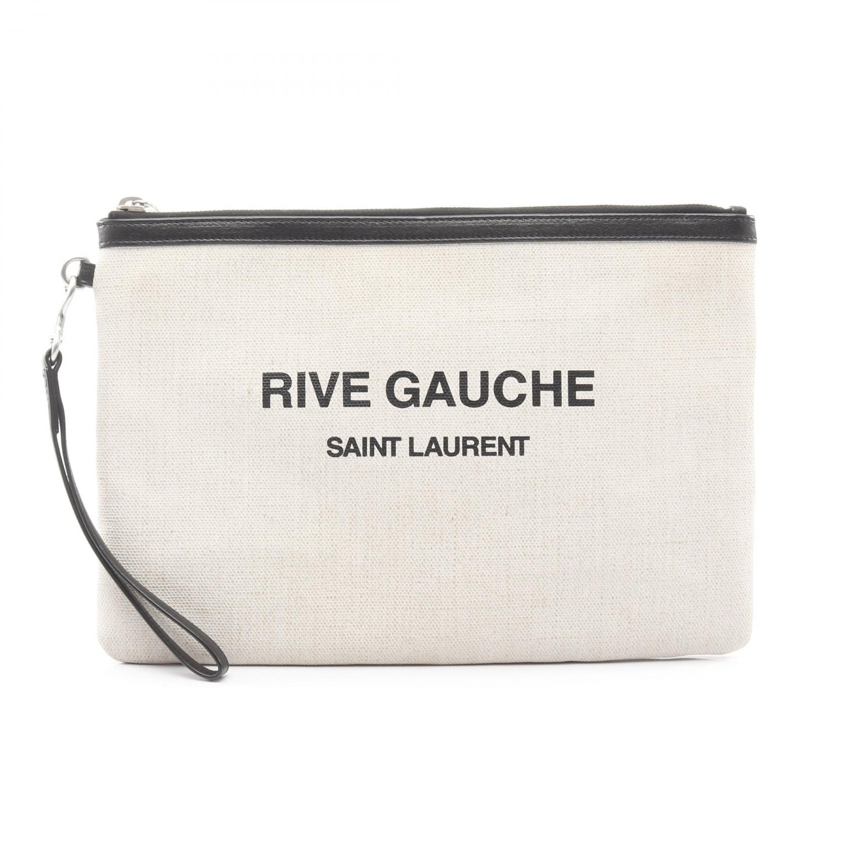 サンローランパリ SAINT LAURENT PARIS RIVE GAUCHE リヴ ゴーシュ セカンドバッグ クラッチバッグ バッグ キャンバス レザー メンズ レディース アイボリー系 / ブラック系 565722 【中古】