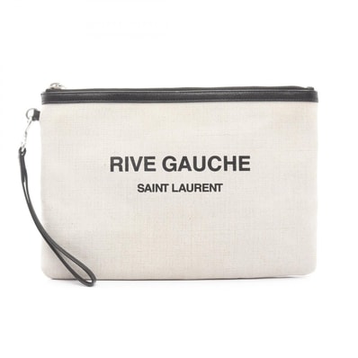 サンローランパリ SAINT LAURENT PARIS RIVE GAUCHE リヴ ゴーシュ セカンドバッグ クラッチバッグ バッグ キャンバス レザー メンズ レディース アイボリー系 / ブラック系 565722 【中古】