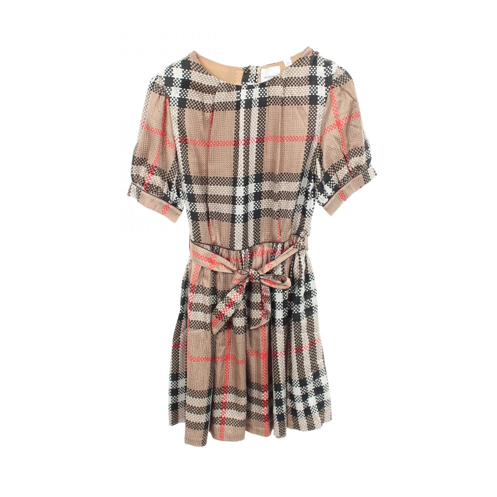 バーバリー BURBERRY キッズ チェック パフスリーブ ワンピース 衣料品 トップス シルク レディース ベージュ系 / マルチカラー 8069685 【中古】