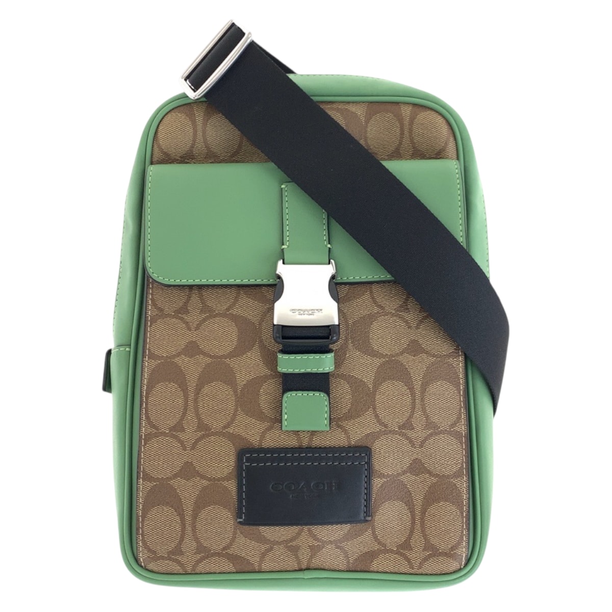 美品 COACH コーチ シグネチャー ベージュ グリーン シルバー金具 PVC レザー/ ショルダーバッグ ボディバッグ 600269 【中古】