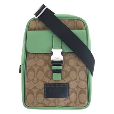 美品 COACH コーチ シグネチャー ベージュ グリーン シルバー金具 PVC レザー/ ショルダーバッグ ボディバッグ 600269 【中古】