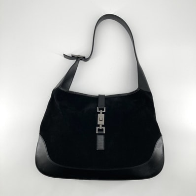 GUCCI(グッチ) ジャッキー スエード×レザー ピストンクロージャー ハーフムーンシルエット 001・3346 ショルダーバッグ ブラック×シルバー