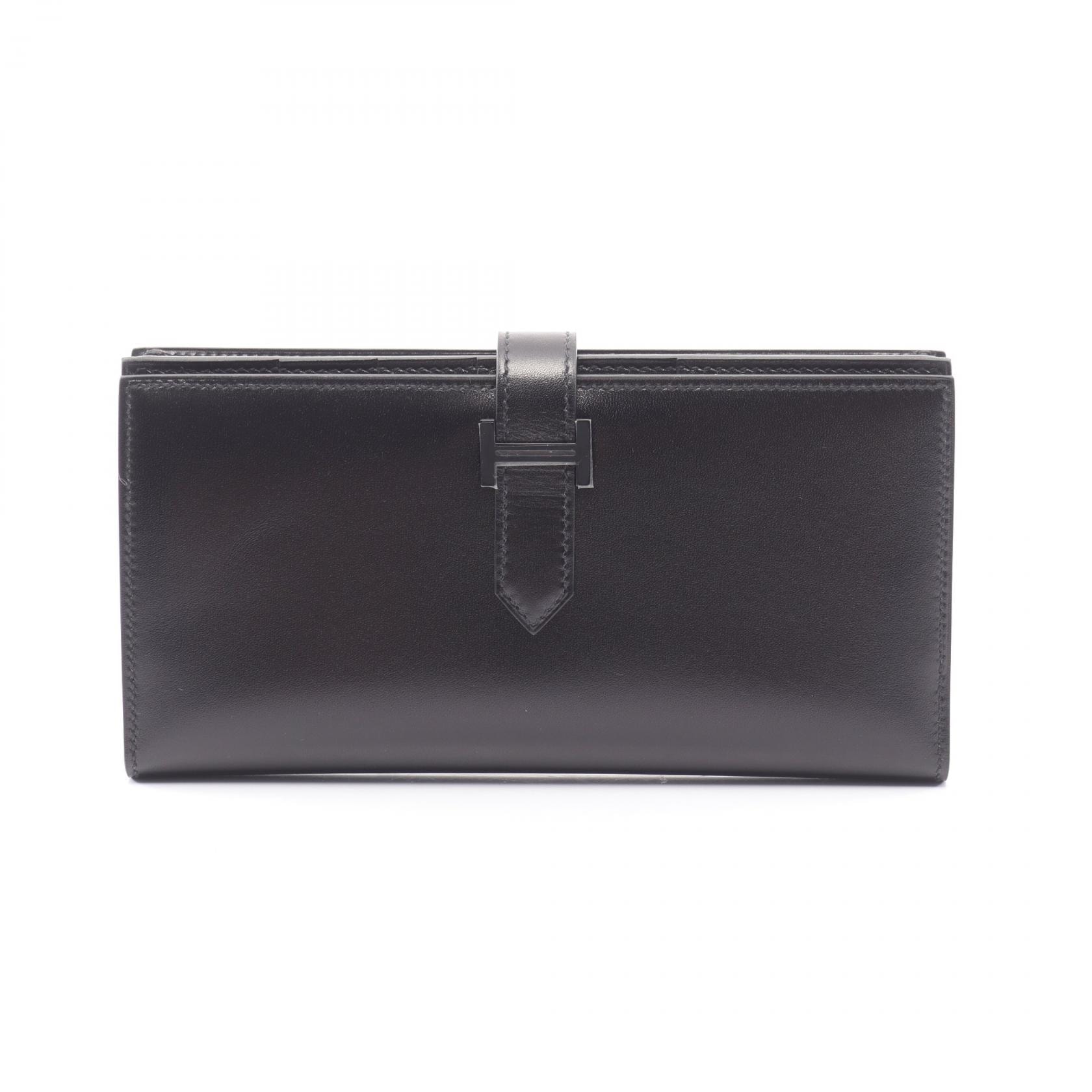 エルメス HERMES ベアンスフレ モノクローム コンビ金具 二つ折り長財布 財布 カーフ(牛革) ボックスカーフ B刻印(2023年製造) レディース ブラック系 【中古】