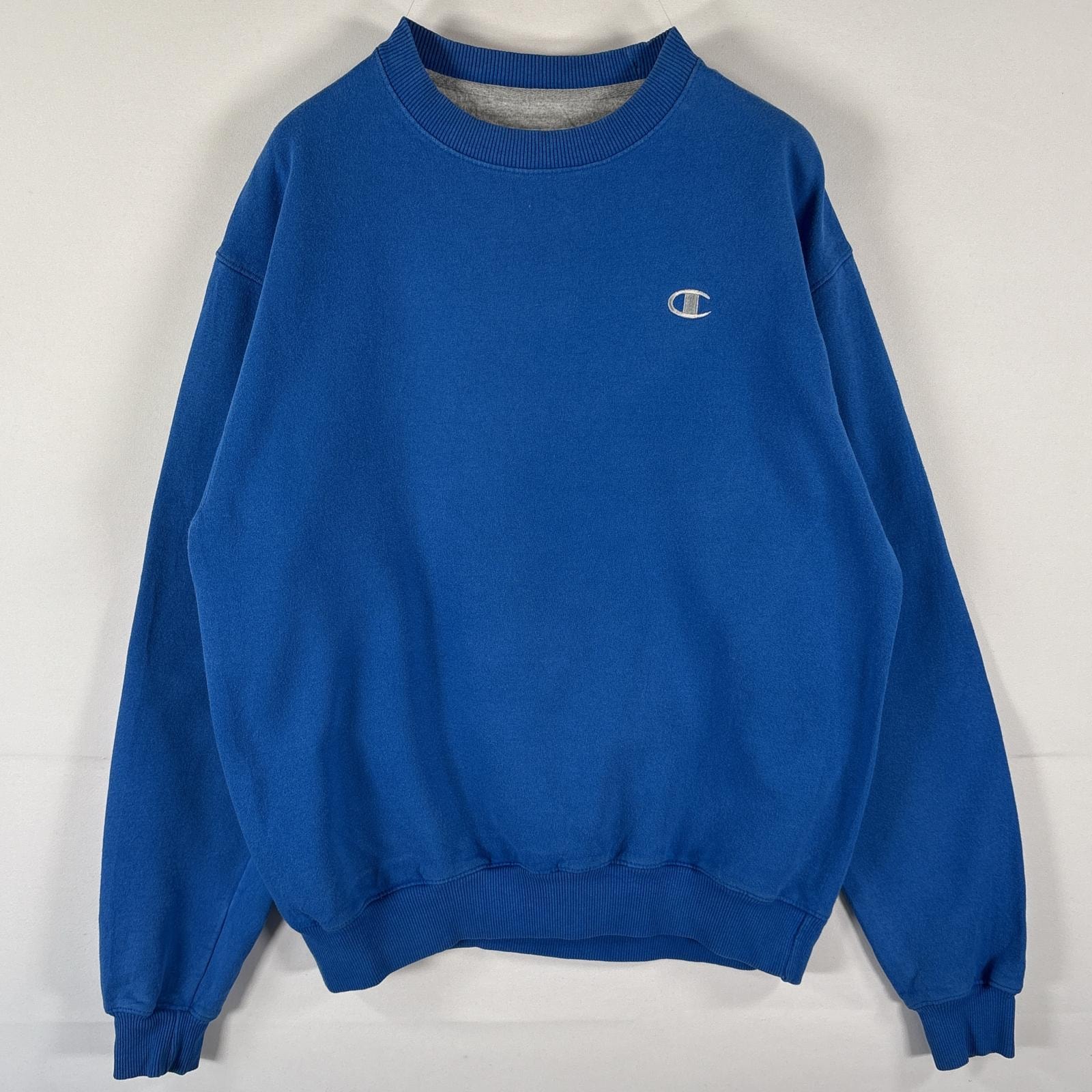 古着 チャンピオン Champion スウェット トレーナー クルーネック プルオーバー  ワンポイントロゴ刺繍 M  ブルー メンズ