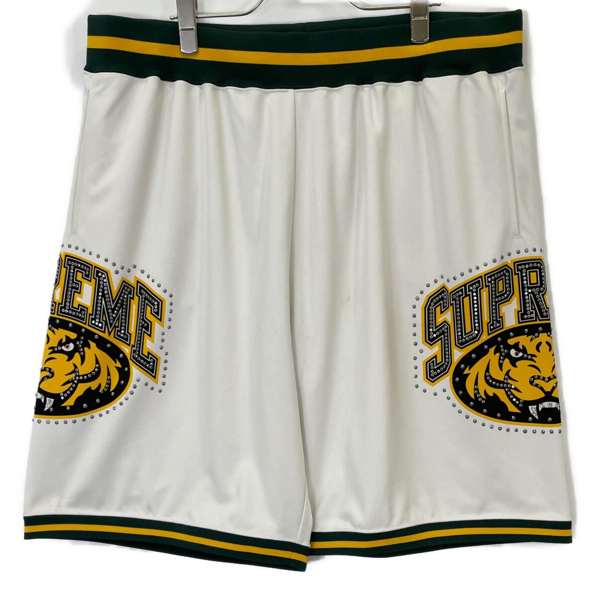 シュプリーム アイボリー/グリーン スタッズ バスケットボールショーツ L