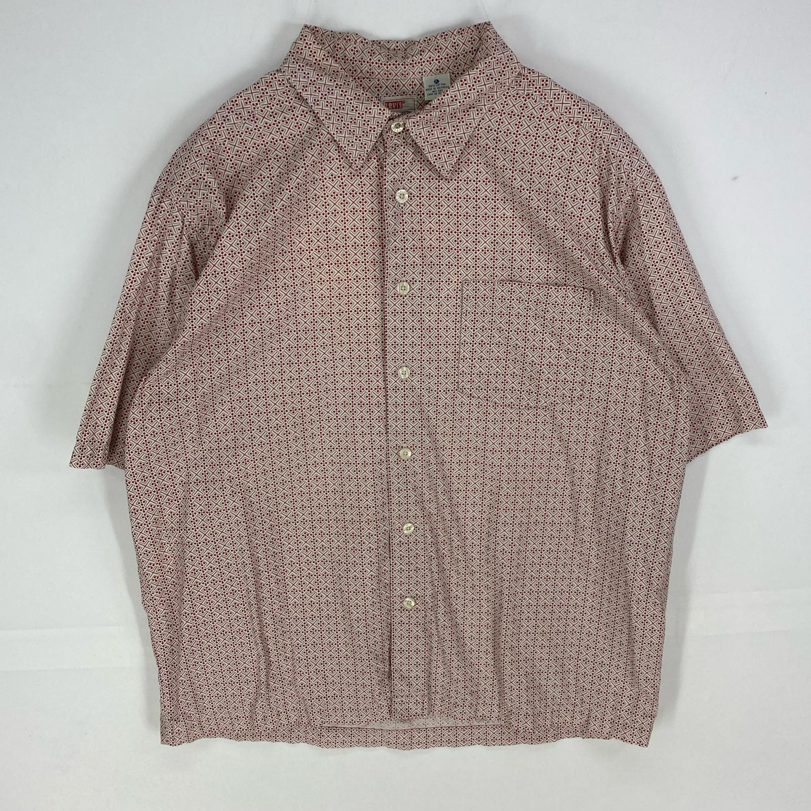 古着 90's/90年代 リーバイス Levi's 半袖シャツ 開襟 胸ポケット ショートスリーブ オープンカラー L  レッド系 総柄 メンズ