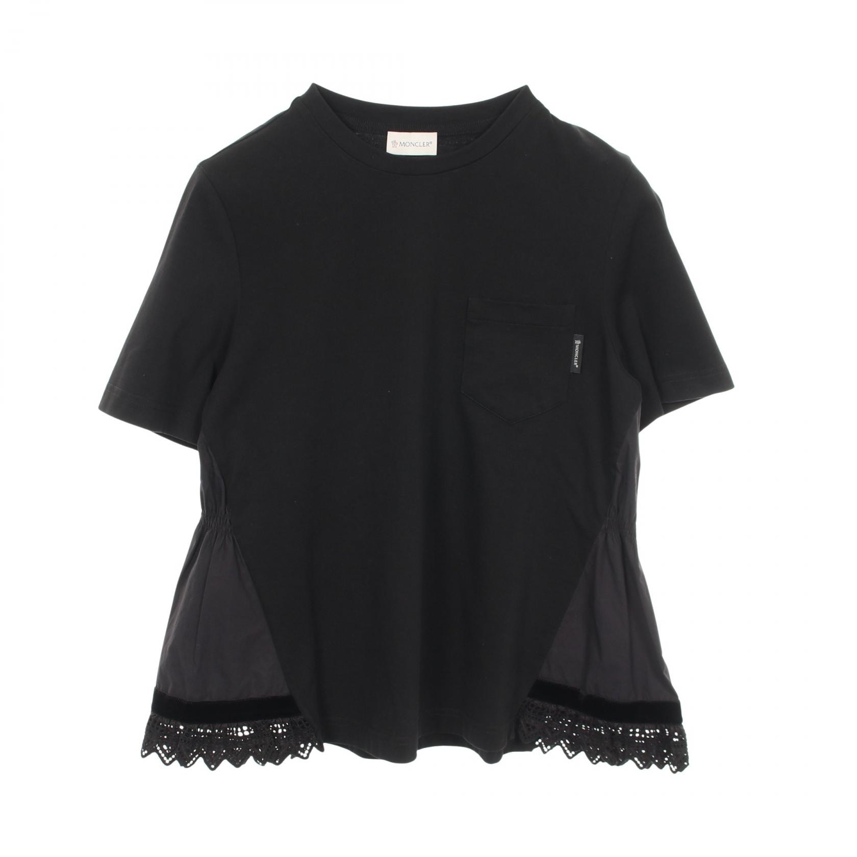 モンクレール MONCLER レース切替 ポケット付き 半袖Tシャツ 衣料品 トップス コットン レディース ブラック系 8078600 【中古】