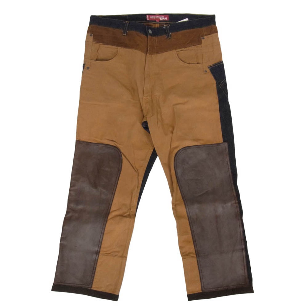 JUNYA WATANABE COMME des GARCONS MAN ジュンヤワタナベコムデギャルソンマン Levi's リーバイス WD-P201 AD2009 503 コーデュロイ レザー 切替 再構築 デニム ワーク パンツ ブラウン系 L【中古】