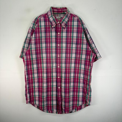 古着 ブルックスブラザーズ Brooks Brothers シアサッカー 半袖シャツ ボタンダウン 胸ポケット M ピンク系 チェック メンズ