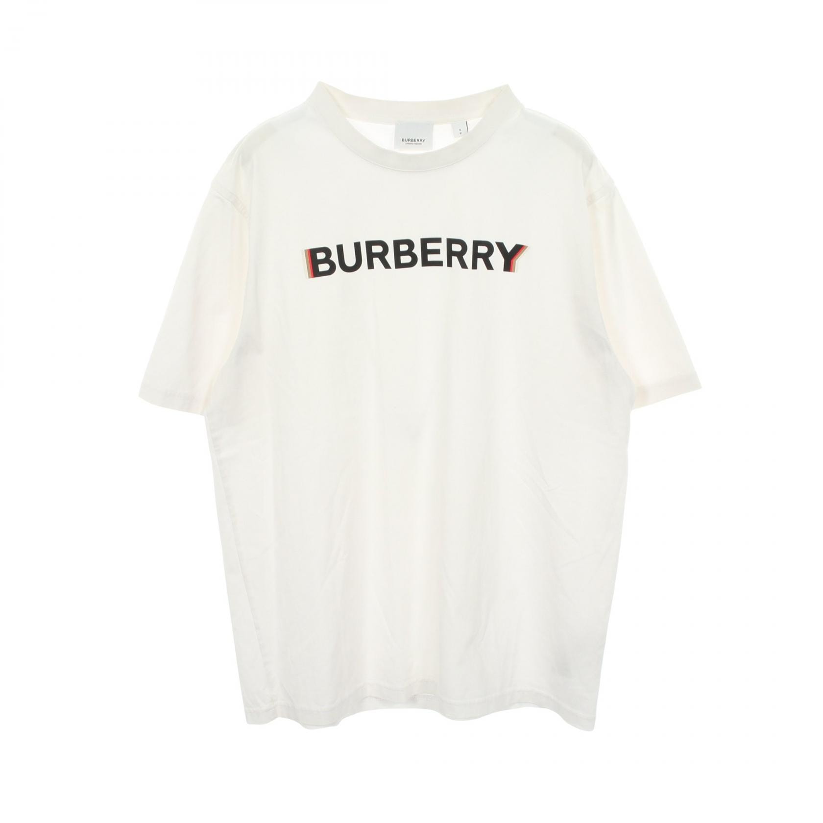バーバリー BURBERRY ロゴプリント クルーネック 半袖Tシャツ 衣料品 トップス コットン メンズ ホワイト系 【中古】