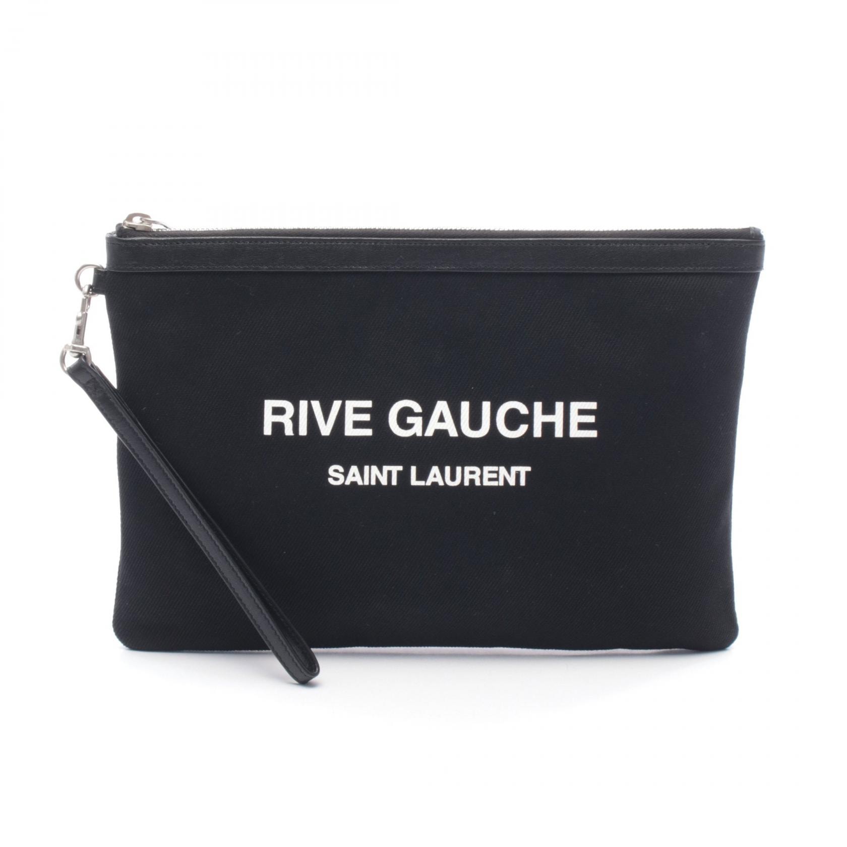 イヴ・サンローラン YVES SAINT LAURENT リヴゴーシュ セカンドバッグ クラッチバッグ バッグ キャンバス レザー レディース ブラック系 581369 【中古】