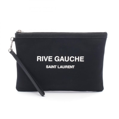 イヴ・サンローラン YVES SAINT LAURENT リヴゴーシュ セカンドバッグ クラッチバッグ バッグ キャンバス レザー レディース ブラック系 581369 【中古】