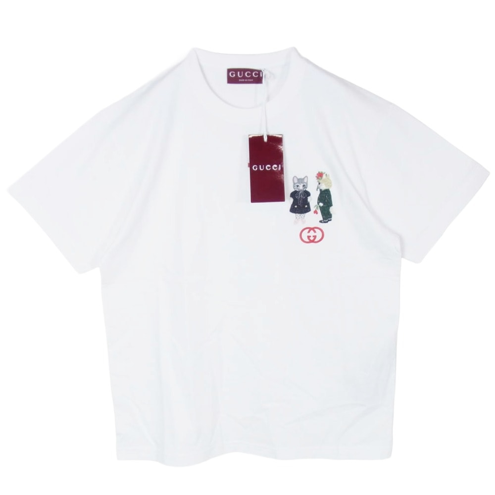 GUCCI グッチ Tシャツ 855021 XJHTN × ヒグチユウコ 日本限定 コットンジャージ― 刺繍 エンブロイダリー 半袖 Tシャツ カットソー ホワイト系 S【極上美品】【中古】