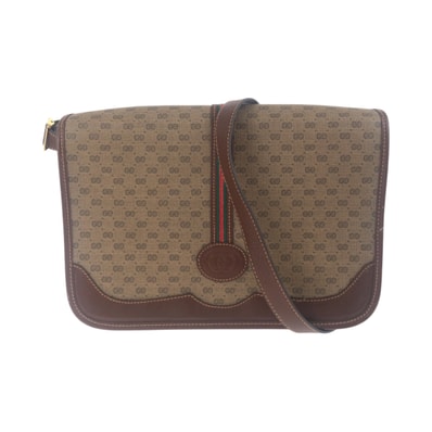 美品 GUCCI グッチ オールドグッチ シェリーライン ブラウン ゴールド金具 レザー ショルダーバッグ ポシェット 504090 【中古】