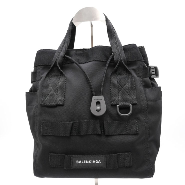 BALENCIAGA(バレンシアガ)Army トートバッグ スモール ハンドバッグ ブラック ナイロン ロゴ ドローストリング 644029【中古】