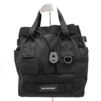BALENCIAGA(バレンシアガ)Army トートバッグ スモール ハンドバッグ ブラック ナイロン ロゴ ドローストリング 644029【中古】