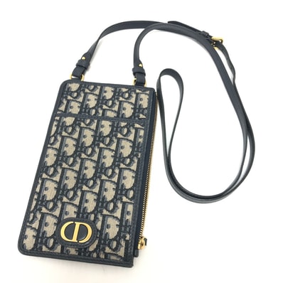 ディオール Dior オブリーグ フォンケース ウォレット 斜め掛けバッグ 肩掛けバッグ カバン バッグ ショルダーバッグ キャンバス ネイビー