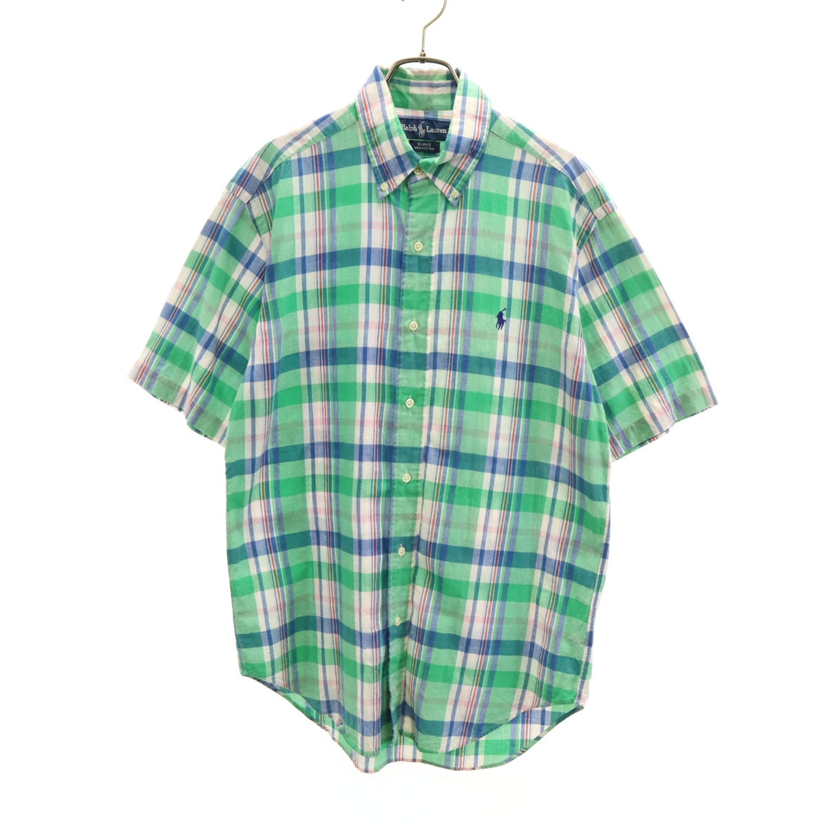 RALPH LAUREN ラルフローレン チェック柄 半袖 ボタンダウンシャツ M グリーン