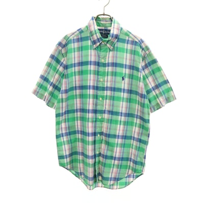 RALPH LAUREN ラルフローレン チェック柄 半袖 ボタンダウンシャツ M グリーン