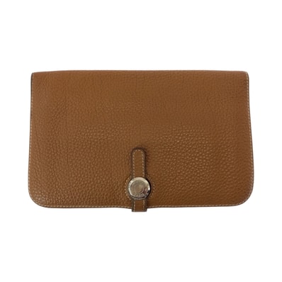 HERMES エルメス ドゴンGM ゴールド ブラウン シルバー金具 トゴ 長財布 ロングウォレット L刻印 504566 【中古】