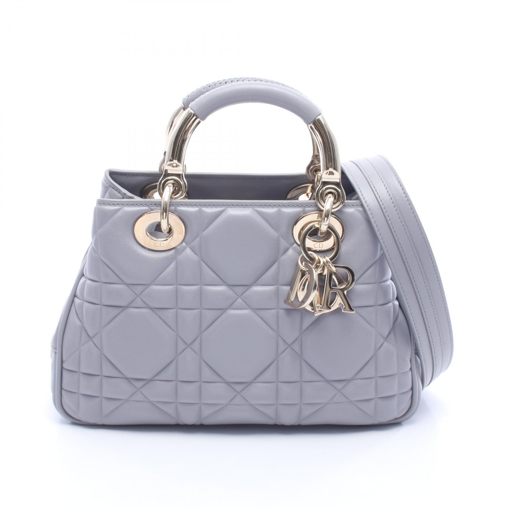 ディオール Dior レディ 95.22 スモール カナージュ 2WAY ハンドバッグ バッグ レザー レディース グレー系 M0697OVJX 【中古】