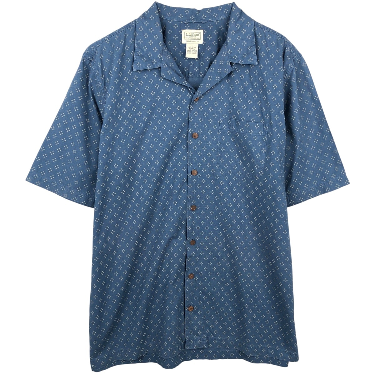 古着 90~00年代 エルエルビーン L.L.Bean 総柄 半袖 オープンカラー コットンシャツ ボックスシャツ メンズL相当/eaa641415