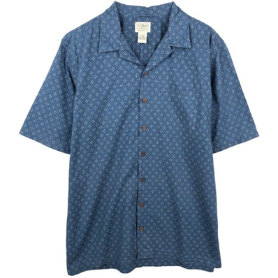 古着 90~00年代 エルエルビーン L.L.Bean 総柄 半袖 オープンカラー コットンシャツ ボックスシャツ メンズL相当/eaa641415
