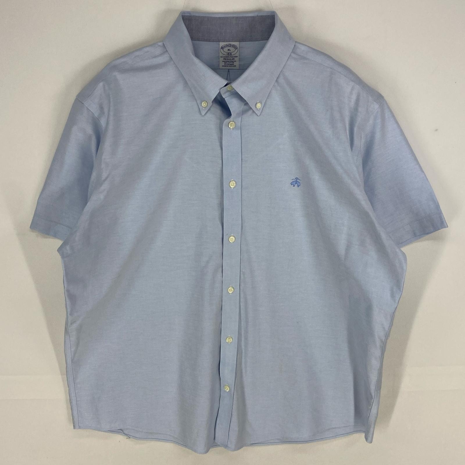 古着 ブルックスブラザーズ Brooks Brothers 半袖シャツ ボタンダウン ワンポイント ロゴ刺繍 1818 XL  水色系 メンズ