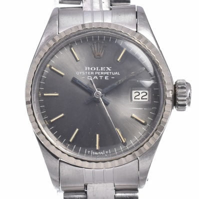 ロレックス ROLEX 6517/4 ヴィンテージ オイスターパーペチュアルデイト Cal.1161 グレー 自動巻き レディース 良品 腕時計 Q#148566