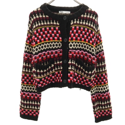 ZARA ザラ 総柄 長袖 ニットカーディガン M マルチ